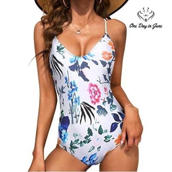 Ekouaer V Neck High Cut One Piece Swimsuit Size XL - Picture 1 of 4